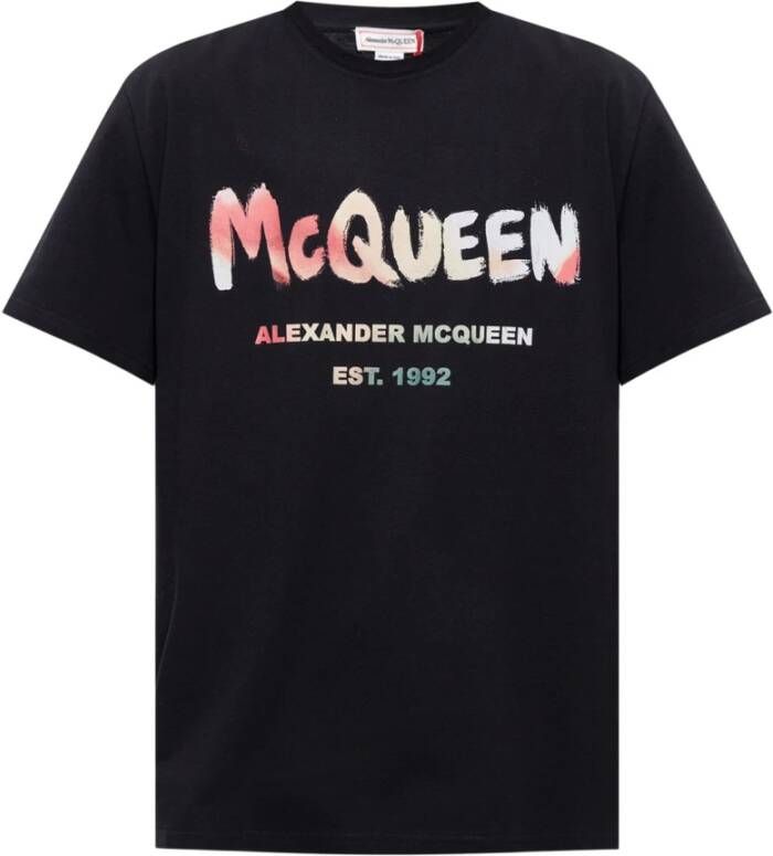 Alexander mcqueen Graffiti Logo Multi Print T-Shirt Zwart Black Heren