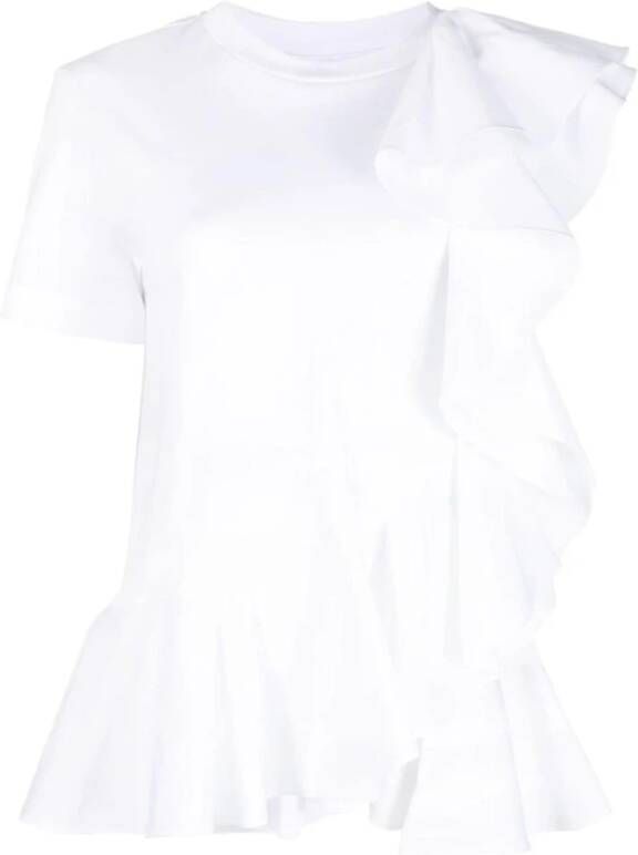 Alexander mcqueen Vrouwelijk Gerimpeld Asymmetrisch T-Shirt White Dames