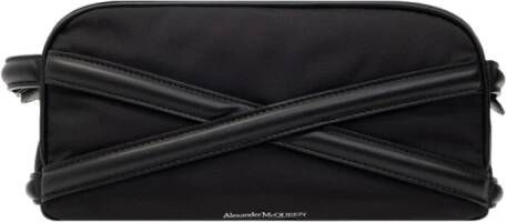 Alexander mcqueen Zwarte nylon etui met leren details en zilveren logoprint Black
