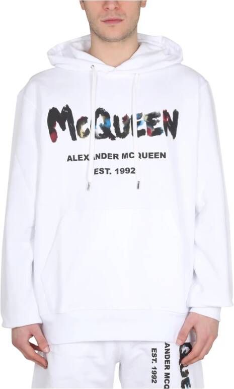 Alexander mcqueen Waterverfgraffiti -logo print sweatshirt Wit Heren