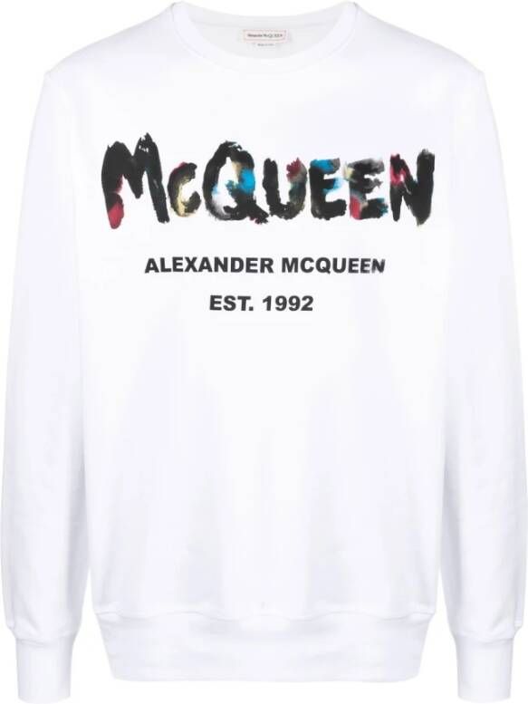 Alexander mcqueen Wit Logo-Print Katoenen Sweatshirt Wit Heren