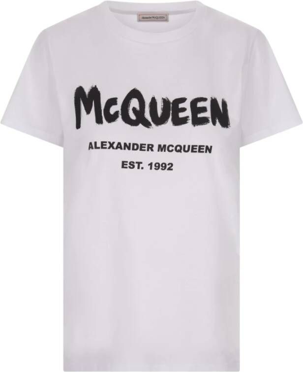 Alexander mcqueen Wit T-shirt met McQueen Graffiti Logo voor vrouwen White Dames