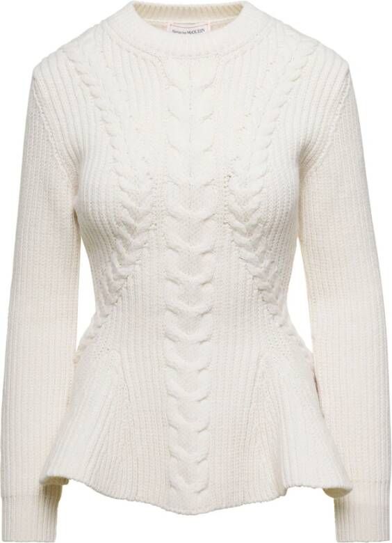 Alexander mcqueen Witte Cable Peplum Sweaters White Dames