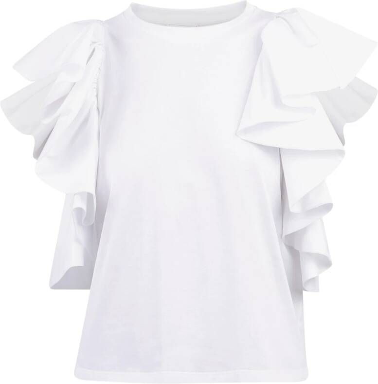Alexander mcqueen Witte katoenen T-shirt met gerimpelde mouwen White Dames
