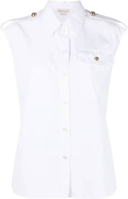 Alexander mcqueen Witte Militair-geïnspireerde Mouwloze Shirt White Dames