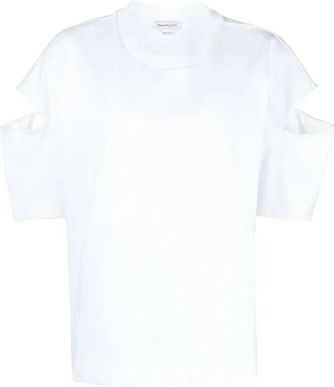 Alexander mcqueen Witte T-shirt met Uitgesneden Schouders White Dames