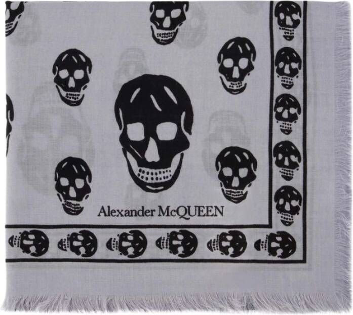 Alexander mcqueen Skull Print Wollen Sjaal Blauw Zwart Meerkleurig Dames