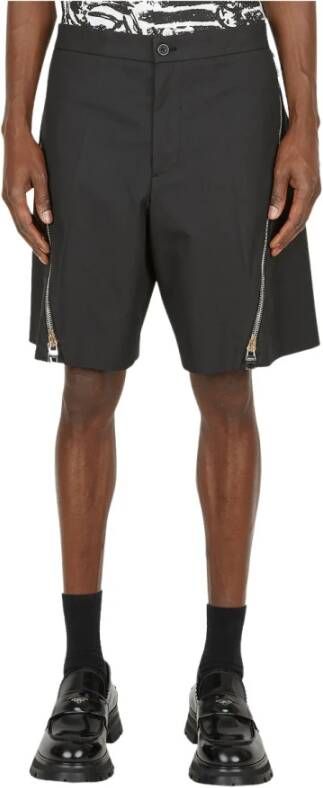 Alexander mcqueen Katoenen Bermuda Shorts met Ritsdetails Black Heren