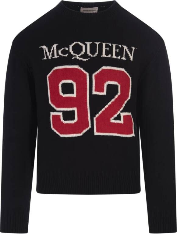 Alexander mcqueen Zwarte Crew-Neck Sweater met McQueen 92 Inlay Zwart Heren