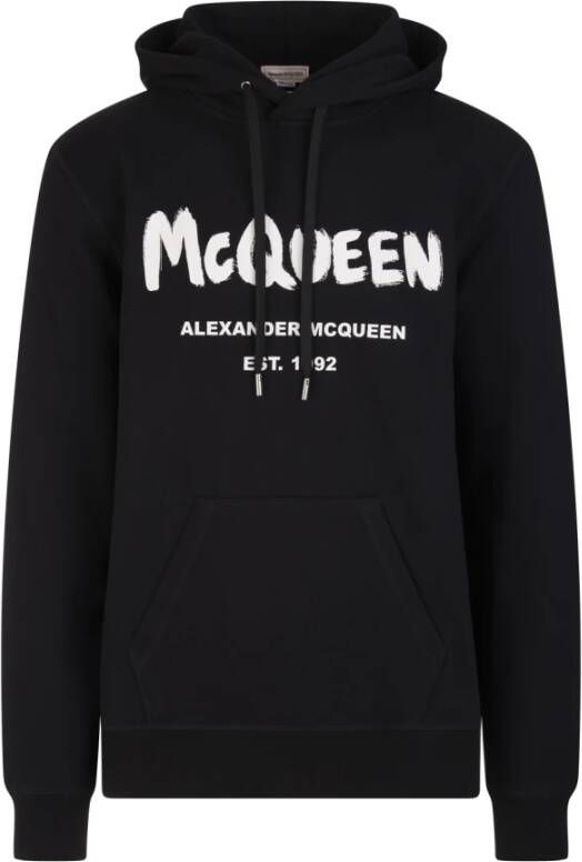 Alexander mcqueen Zwarte McQueen Graffiti Hoodie voor Heren Black Heren