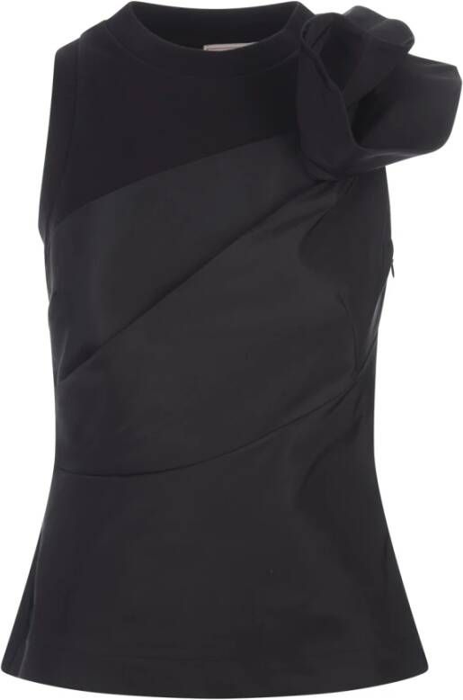 Alexander mcqueen Zwarte Hybride Mouwloze Top met Orchidee Detail Zwart Dames