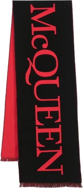Alexander mcqueen Zwarte katoenen sjaal met oversized logo Zwart Heren