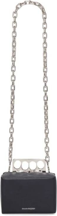 Alexander mcqueen Zwarte leren minibag met vier ringhandvat en ketting schouderriem Zwart Heren