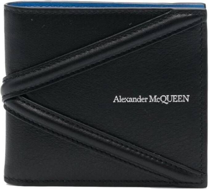 Alexander mcqueen Stijlvolle leren portemonnee met ton-sur-ton harnasdetail Zwart Heren