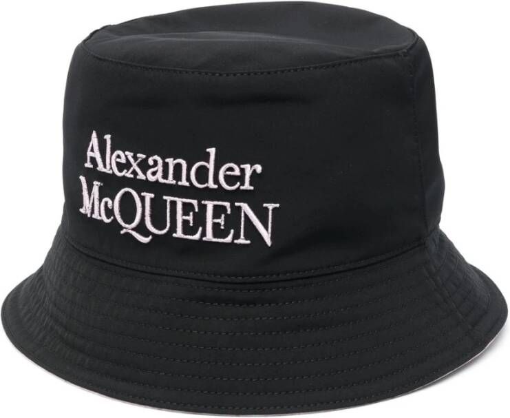 Alexander mcqueen Zwarte Logo Bucket Hoed voor Heren Zwart Heren