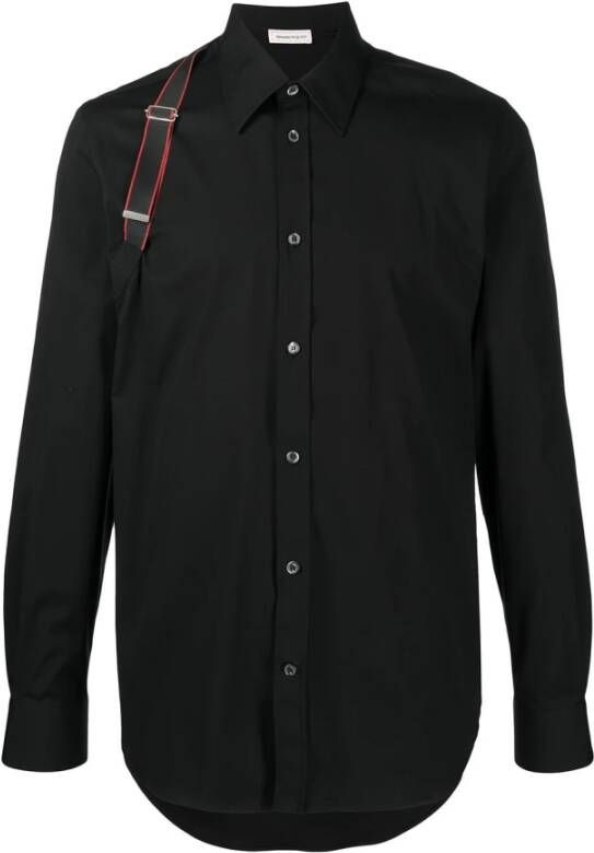Alexander mcqueen Klassiek Zwart Overhemd met Merk Harnas Detail Black Heren