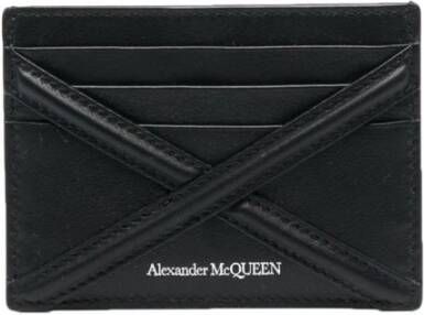alexander mcqueen Zwarte portemonnee van kalfsleer met logo kaarthouder Zwart Heren