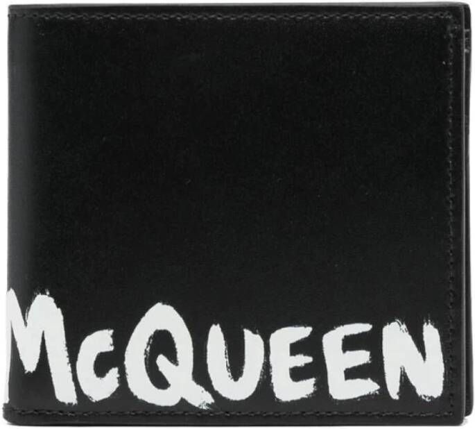 Alexander mcqueen Zwarte Leren Portemonnee voor Heren met McQueen Graffiti Print Black Heren