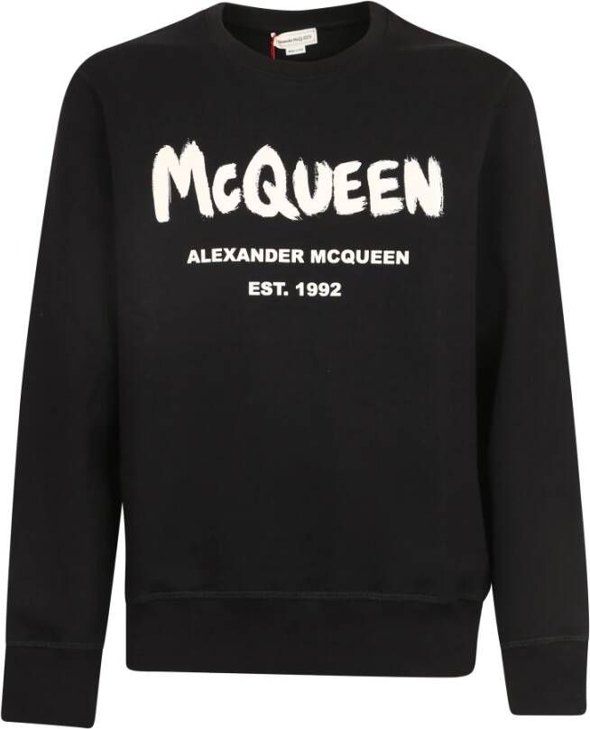 Alexander mcqueen Zwarte Sweatshirt met Ronde Hals en Voorlogo Zwart Heren