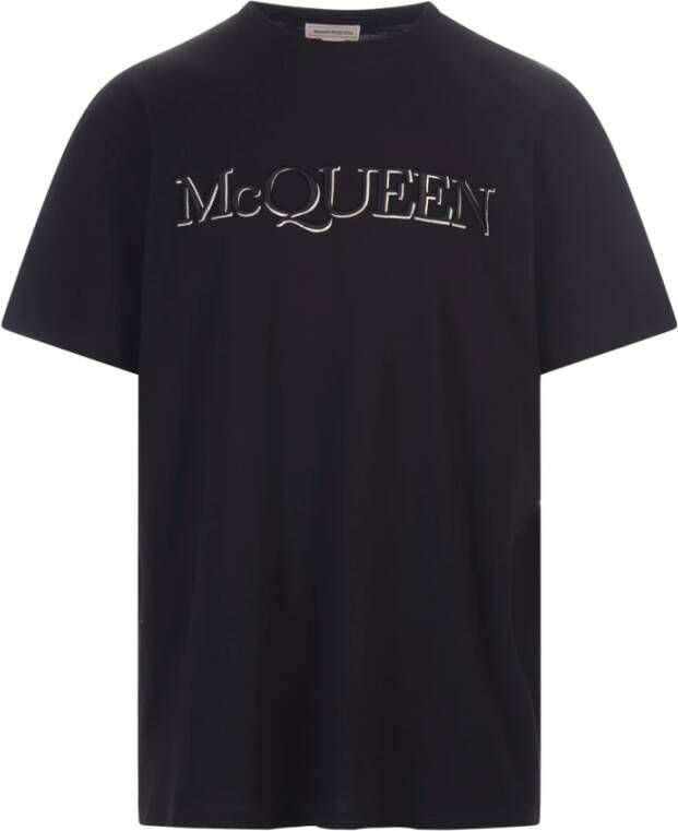 Alexander mcqueen Zwarte T-shirt met Geborduurd Logo voor Heren Zwart Heren