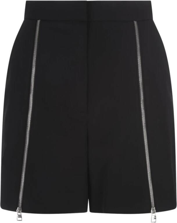 Alexander mcqueen Zwarte wollen shorts met hoge taille en zilverkleurige rits Zwart Dames