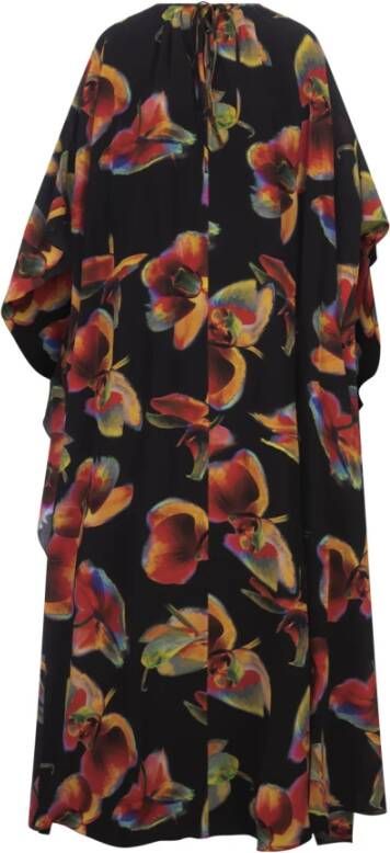 Alexander mcqueen Zwarte Zijden Midi Jurk met Solarised Orchid Print Zwart Dames