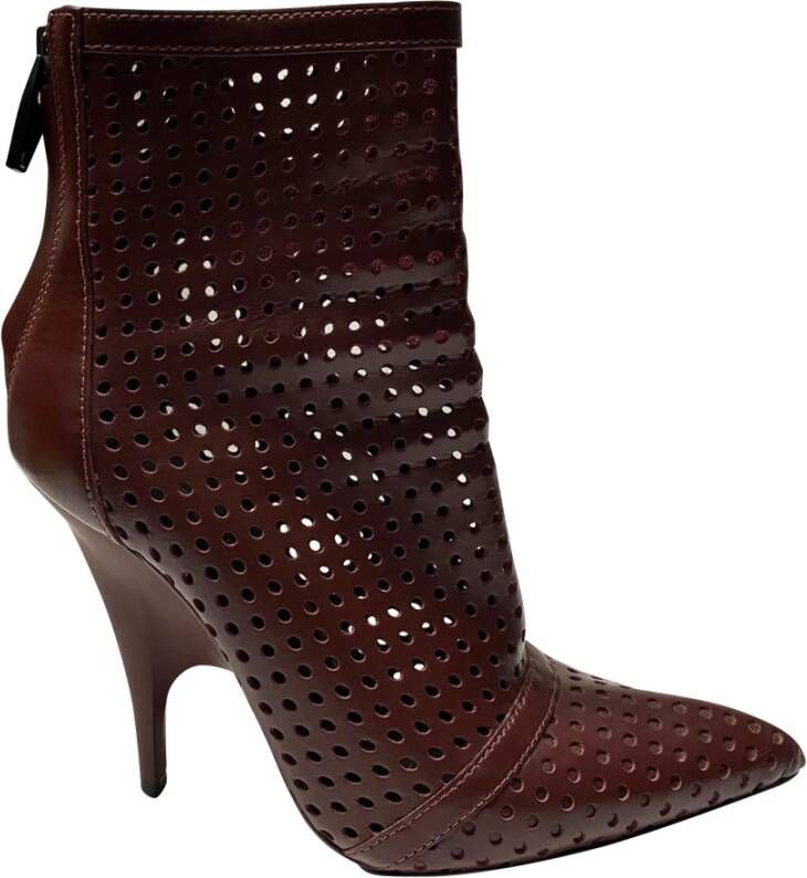 Alexander Wang Pre-owned Alexander Wang Shelly Perforated Ankle Boots in Burgundy Leather Rood Dames