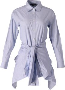 Alexander Wang Pre-owned Alexander Wang Striped Front Tie Shirt Dress in Blue and White Cotton Blauw Dames