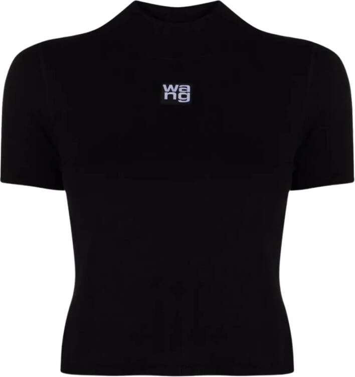 Alexander wang Stijlvolle Zwarte Mock Neck Shirt met Logo Patch Zwart Dames