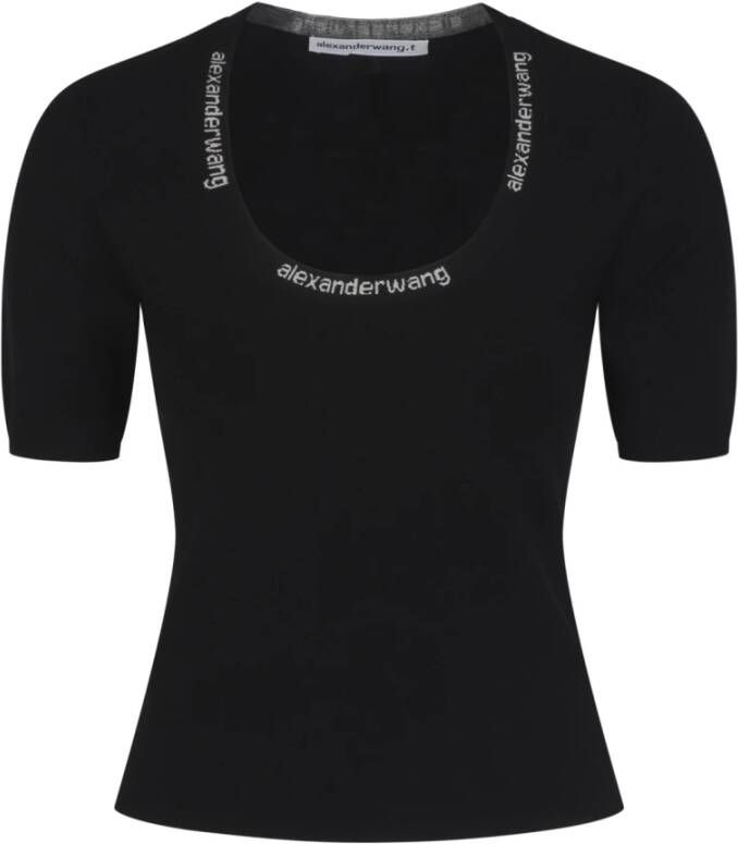 Alexander wang Logo-kraag scoop-neck T-shirt Black Dames