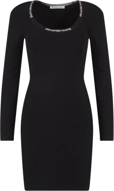 Alexander wang Zwarte elastische mini-jurk met logo borduursel Zwart Dames