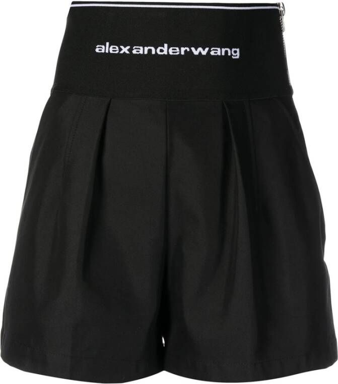Alexander wang Zwarte Shorts met Hoge Taille en Elastische Band met Logo Black Dames