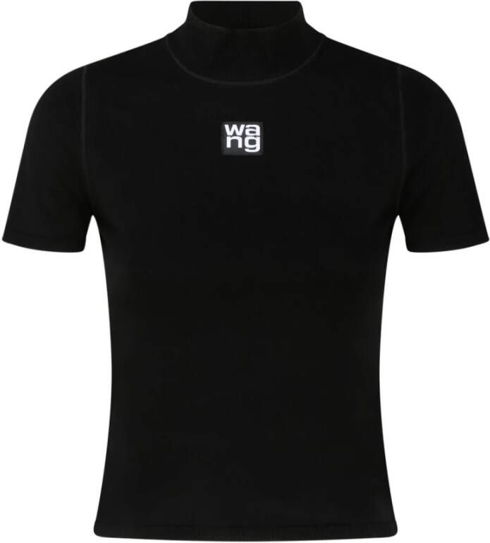 T by Alexander Wang Foundation bodycon mock nek top met logo patch Black Dames