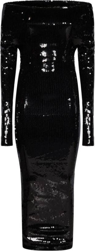 Alexandre Vauthier Zwarte pailletten off-shoulder midi jurk Black Dames