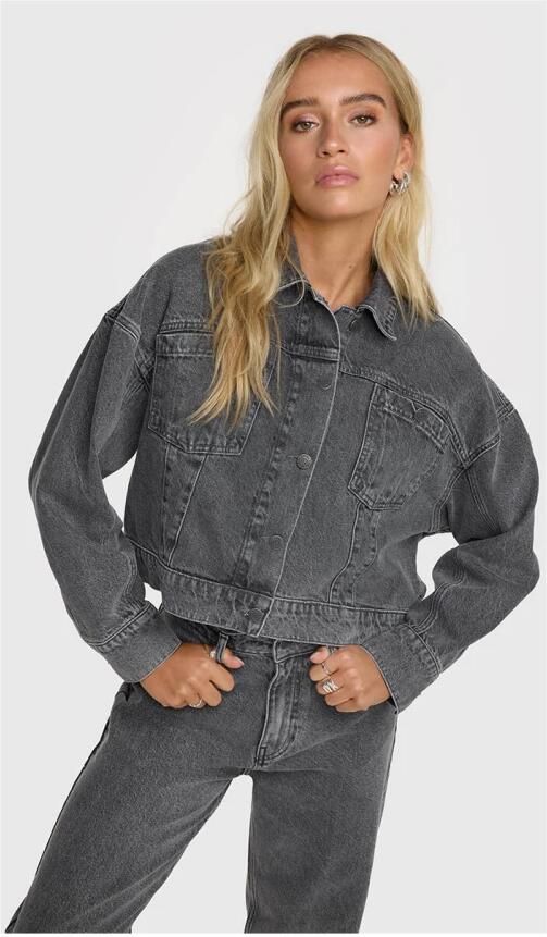 Alix The Label Cropped Tape Denim Jacket Black Dames - Foto 4