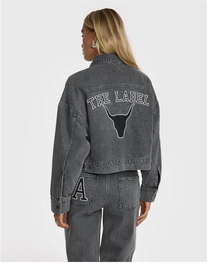 Alix The Label Cropped Tape Denim Jacket Black Dames - Foto 5