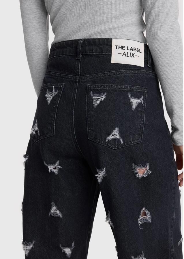 ALIX THE LABEL Dames Jeans Ladies Woven Destroyed Denim Pants Grijs - Foto 5