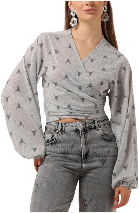 ALIX THE LABEL Dames Tops & T-shirts Ladies Knitted Sheer Bull Wrap Top Zilver - Foto 3