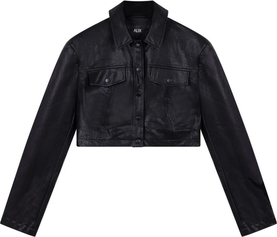 Alix The Label Faux Leather Blouse met Lange Mouwen Black Dames
