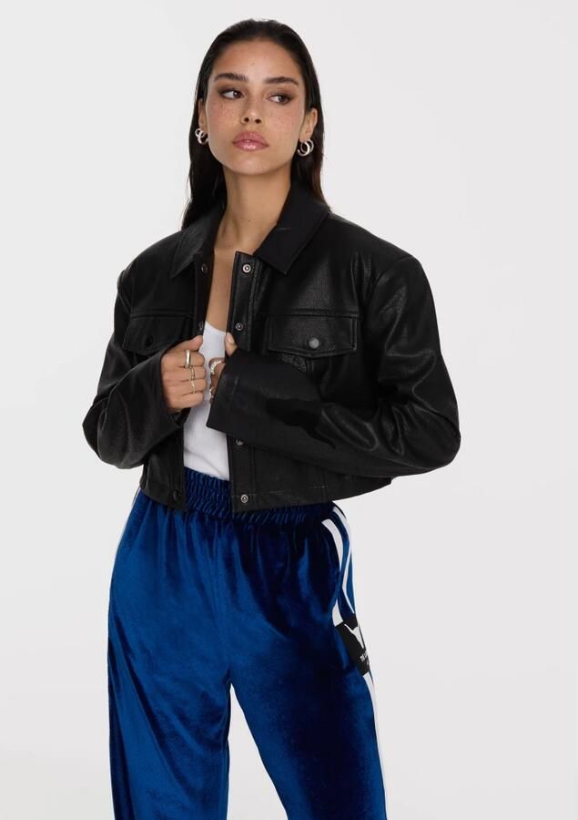 Alix The Label Faux Leather Blouse met Lange Mouwen Black Dames - Foto 2