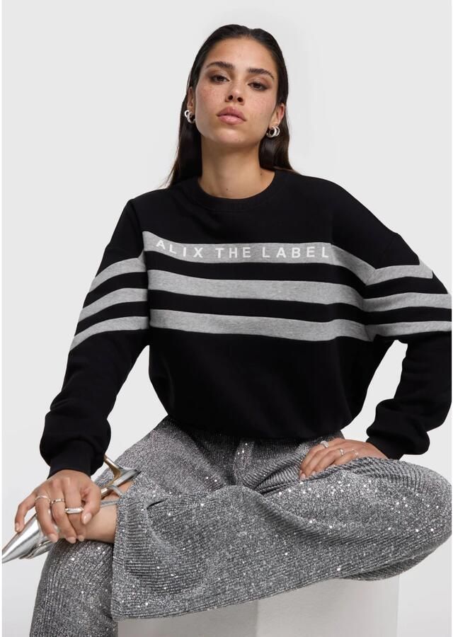 ALIX THE LABEL Dames Truien & Vesten Ladies Knitted Cropped Sweater Zwart