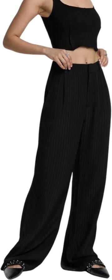 ALIX THE LABEL Dames Broeken Ladies Woven Stripy Wide Leg Pants Zwart - Foto 5