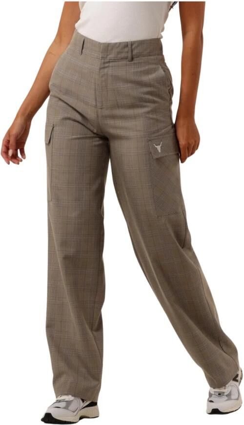 Alix the Label geruite high waist wide leg cargobroek bruin lichtbruin beige - Foto 4