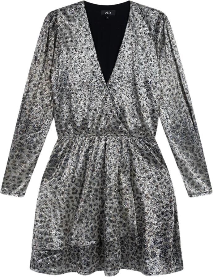 ALIX THE LABEL Dames Jurken Ladies Knitted Leopard Shiny Wrap Dress Zilver - Foto 3