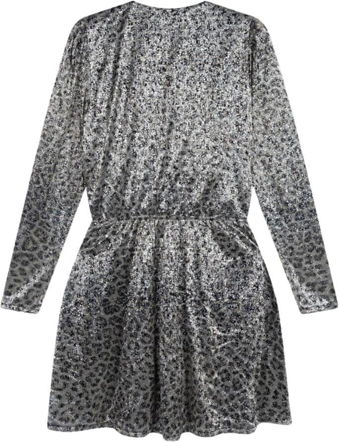 ALIX THE LABEL Dames Jurken Ladies Knitted Leopard Shiny Wrap Dress Zilver