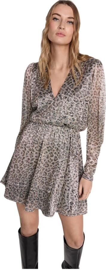 ALIX THE LABEL Dames Jurken Ladies Knitted Leopard Shiny Wrap Dress Zilver - Foto 2