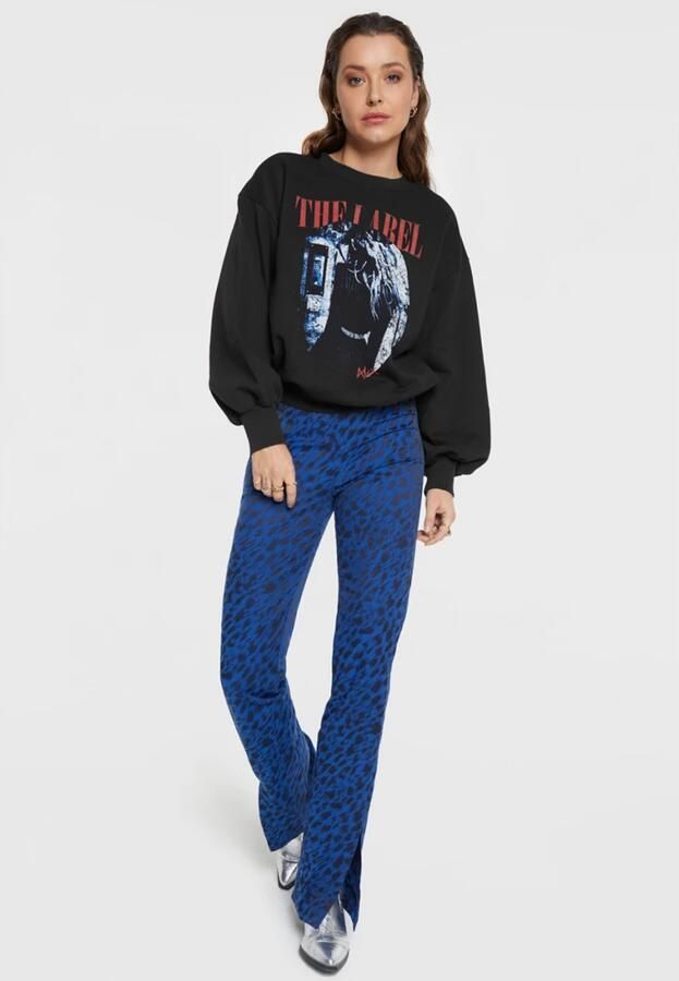 ALIX THE LABEL Dames Broeken Ladies Woven Sketchy Animal Flared Pants Blauw - Foto 5