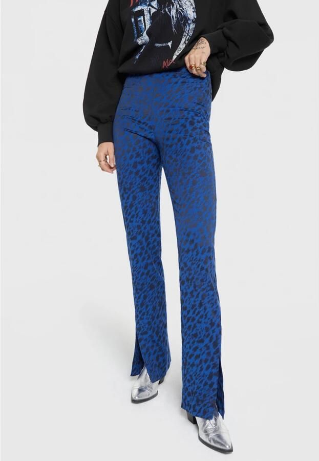 ALIX THE LABEL Dames Broeken Ladies Woven Sketchy Animal Flared Pants Blauw - Foto 6