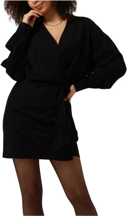 ALIX THE LABEL Dames Jurken Ladies Woven Linen Look Wrap Dress Zwart - Foto 3