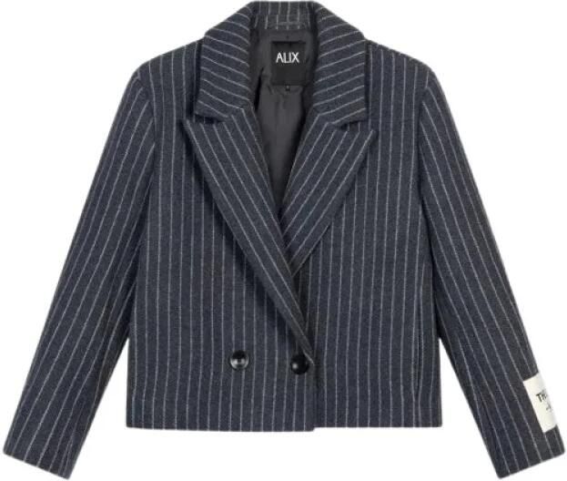 ALIX THE LABEL Dames Jassen Ladies Woven Pinstripe Cropped Coat Donkergrijs